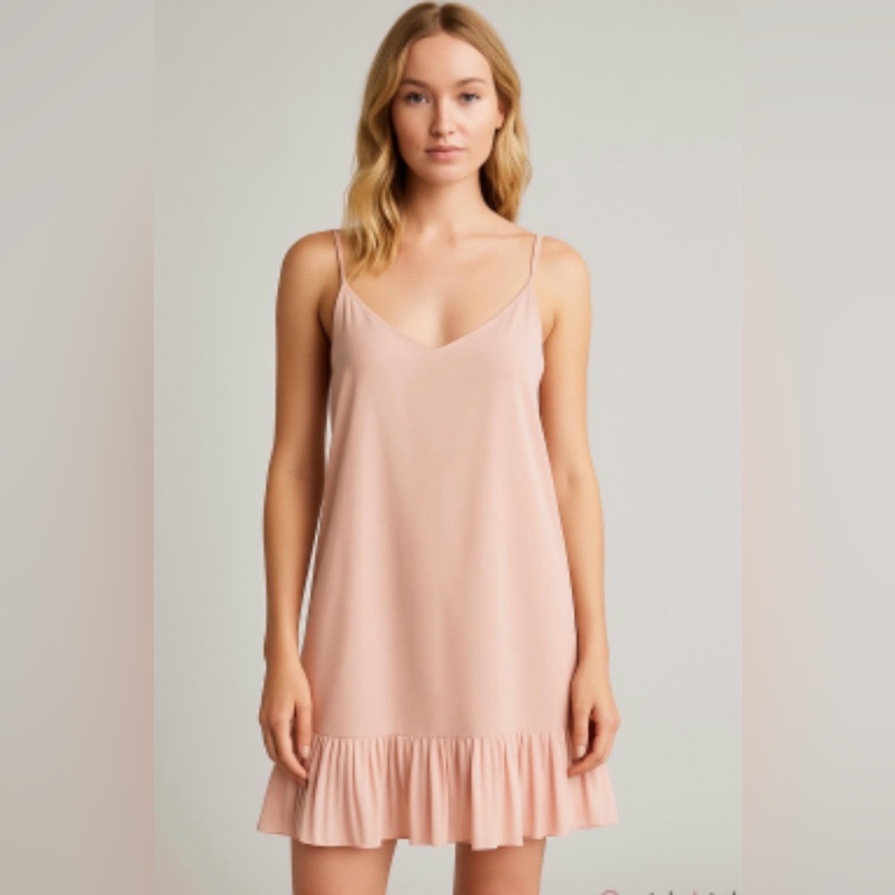 Sandro Paris Pale Pink Slip Dress With Pleated Bottom